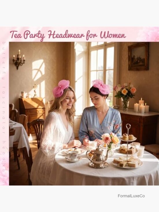 Tea Party Derby Hat with Hair Clip & Headband - Elegant Fascinator main image 6